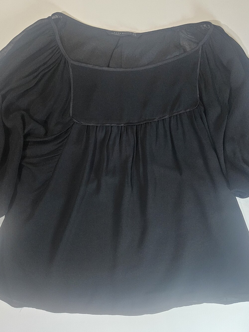 Zara Woman Blouse Size Small Black Layered Whimsigoth Puff Sleeve